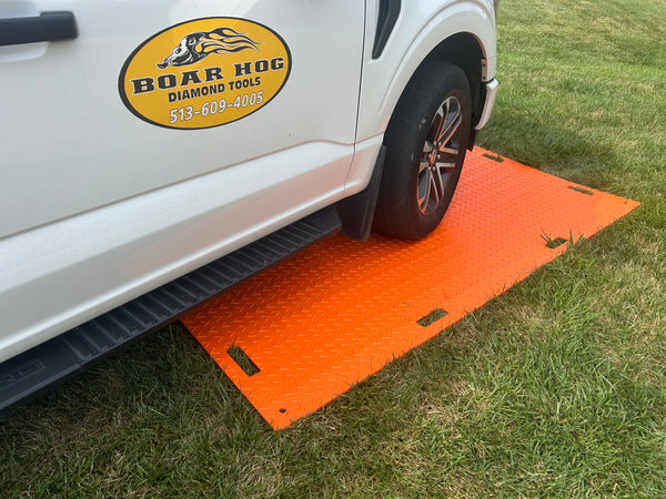 EZG Hogtrax 4' x 8' x .5" Orange Mat $229 (Cleats One Side, V-Pattern On Other)- PLEASE CALL for LTL Freight Shipping